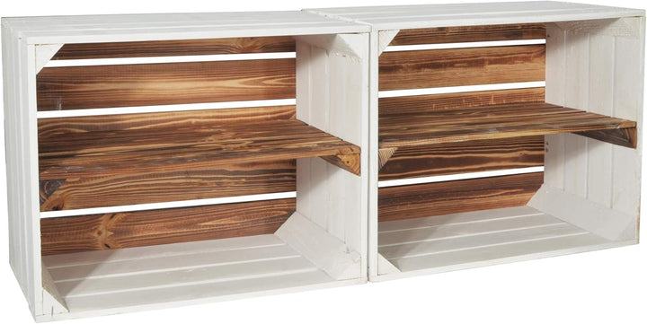 2 Set Holzkiste Grete Geflammt Weiss 50x40x30cm - Langes Regal Weinkiste 50x40x30cm Weiss Geflammt 2