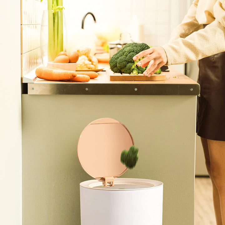 WanWanKa Dsektop-Mülleimer mit Druckdeckel, 2 Stück, Weiss 1.8 Gallon/0.5 Gallon 2 Pack, 1.8 Gallon/