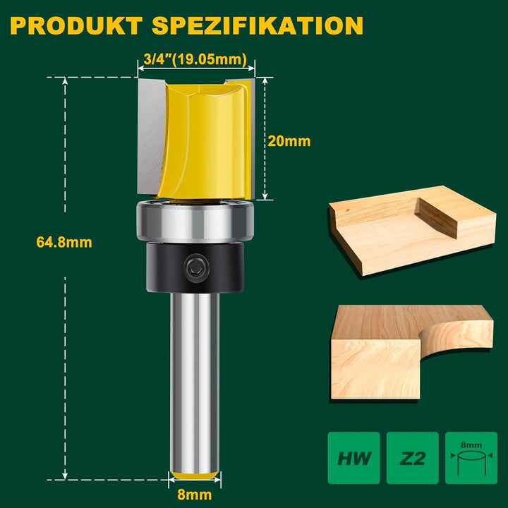 Kopierfräser Bündigfräser 8mm Schaft Kugellager Nutenfräser Oberfräse Schaftfräser Holzfräser Nutfrä