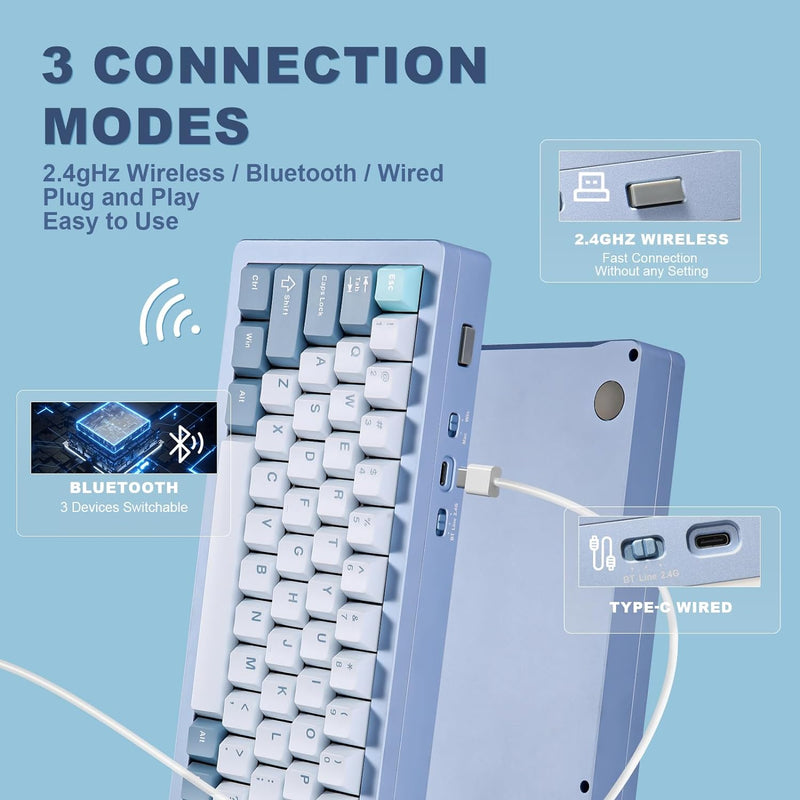 YUNZII AL71 68% mechanische Tastatur, All-Aluminium CNC, Hot-Swap-Ring, 2.4GHz Wireless BT5.0/USB-C