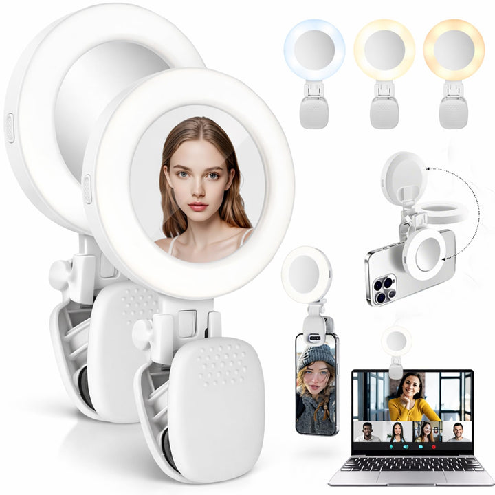 2er Set Selfie Licht Handy – Ringlicht Handy mit 3 Farbtemperaturen, 9 Helligkeitsstufen, 180° drehb