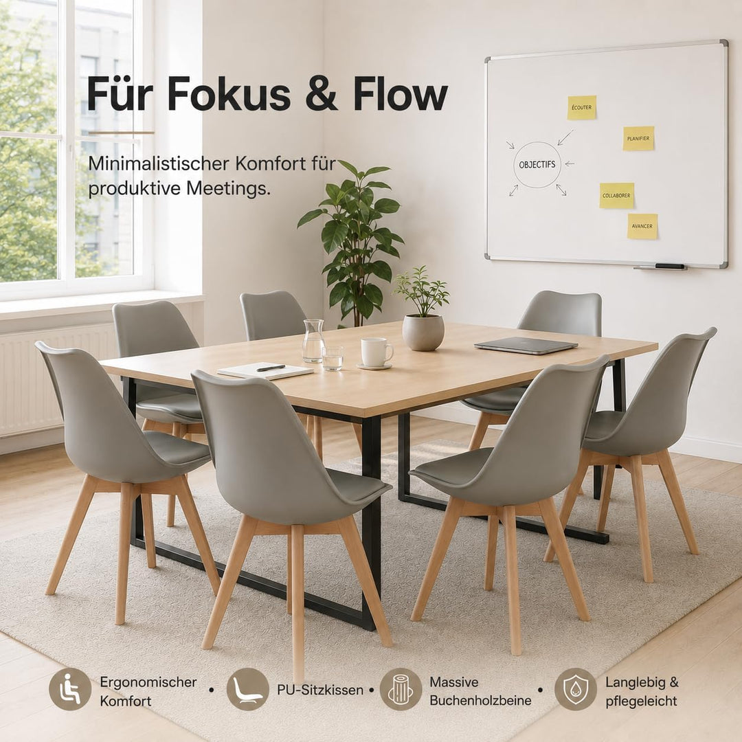 EGGREE 6er Set Esszimmerstühle mit Massivholz Buche Bein SGS Geprüfter, Retro Design Gepolsterter St