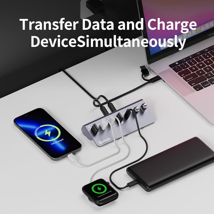 USB Hub mit Netzteil, 7 Port USB Hub 3.2 Gen 2, 10 Gbps USB Verteiler mit Netzteil 5V 3A Powered USB