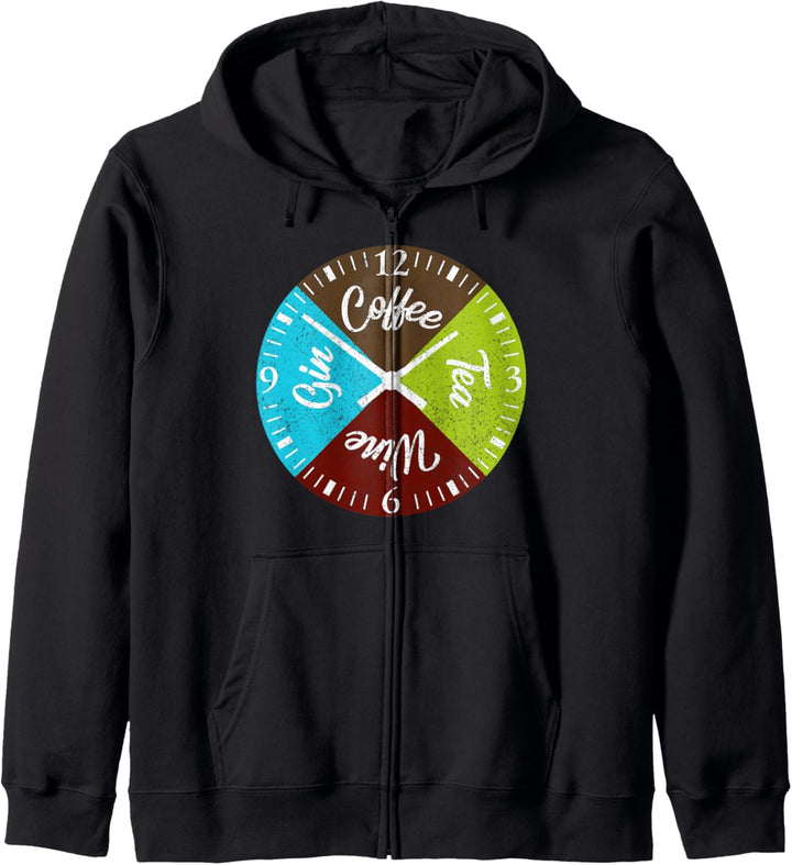 Witzige Getränke Uhr Kaffee Tee Wein Gin Geniesser Geschenk Kapuzenjacke