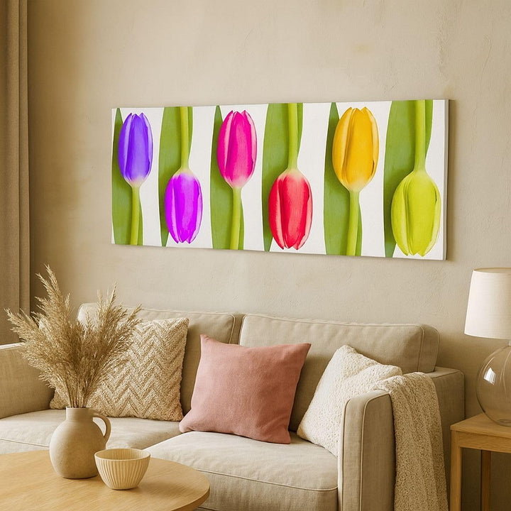 Wandbilder Dekoration Wohnzimmer Tulpe Blume Garten Komposition Panorama Bilder auf Leinwand 120x50c