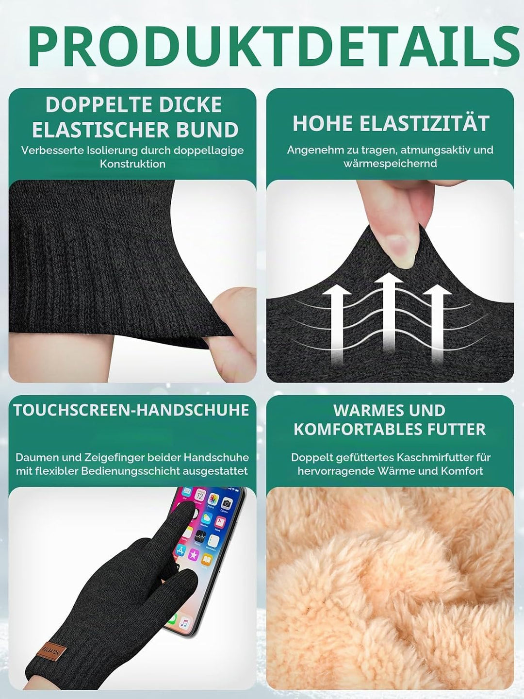 SELBATON Winter warme Handschuhe mit Fleece-Futter Stricken weiche Touchscreen warme gestreckte Hand