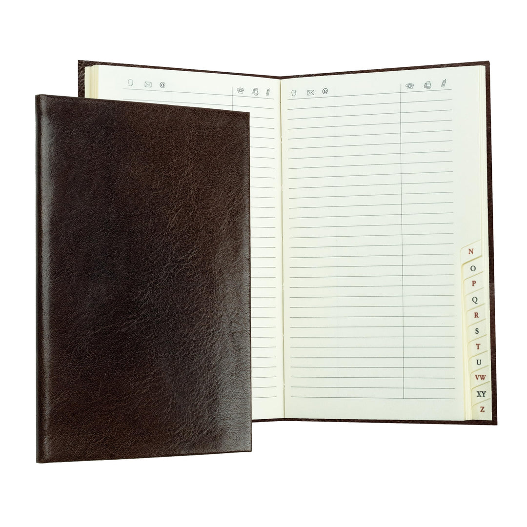 DELMON VARONE - Personalisierbares Adressbuch DIN A7 gebunden mit A-Z Register Anilin Vintage Premiu