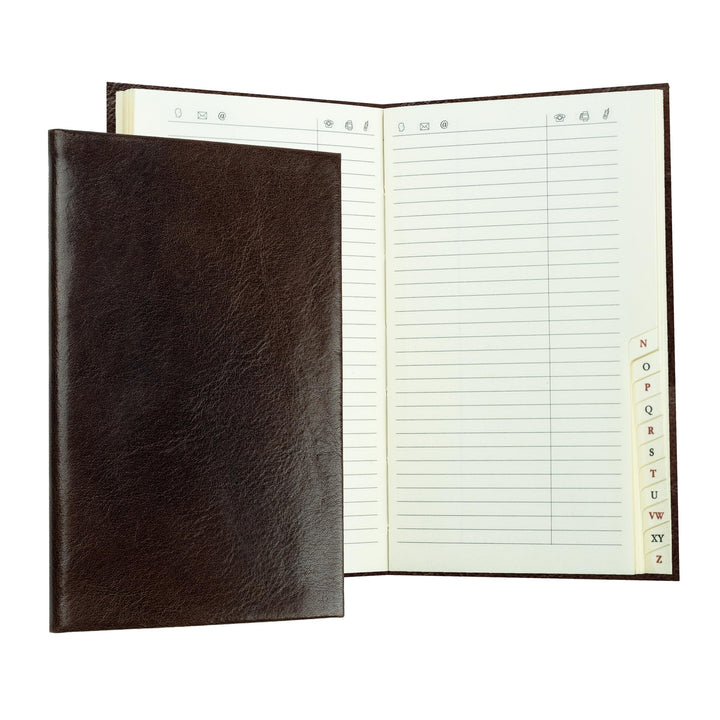 DELMON VARONE - Personalisierbares Adressbuch DIN A7 gebunden mit A-Z Register Anilin Vintage Premiu