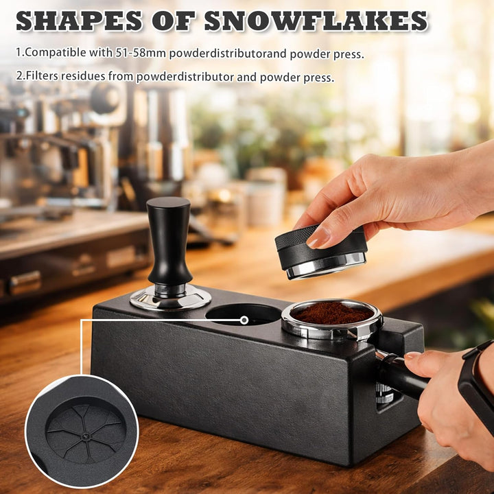 Tamperstation 51–58 mm Schwarz, Höhenverstellbare Espresso Tamping Station aus ABS, Siebträger Zubeh