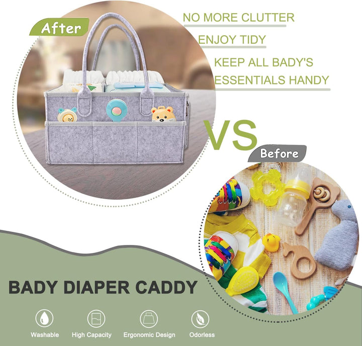 IDOMISMR Wickeltisch Organizer,Windelorganizer Baby Windelcaddy Filztasche tragbar mit verstellbaren