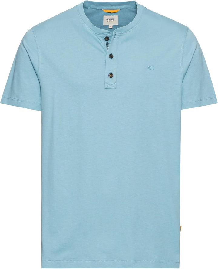 camel active Herren Kurzarm Henley T-Shirt mit Knopfleiste, S Modern Blau