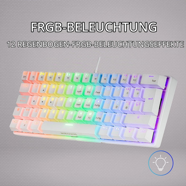 MARSGAMING Gaming MK60 Weiss, Mechanische Tastatur FRGB, Antighosting, Switch Mechanischer Braun, It