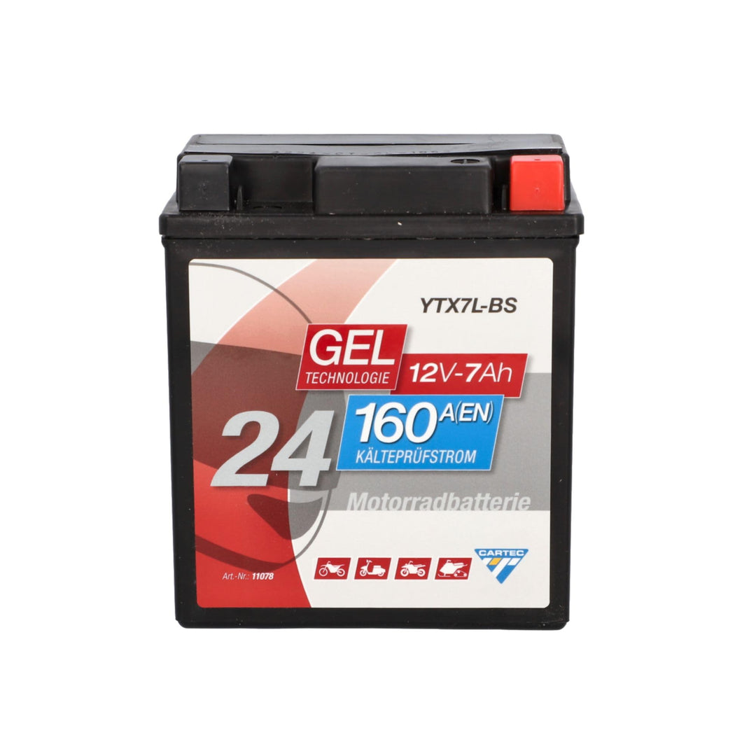 CARTEC Motorradbatterie YTX7L-BS, 6Ah, 100A, Gel Technologie Motorrad-Starter-Batterie, Erstausrüste
