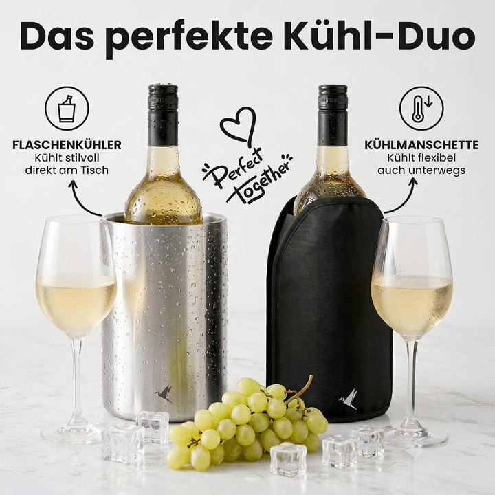 Beyond Flaschenkühler für Wein, Champagner und Sekt Flaschen I Doppelwandiger Edelstahl Sektkühler -