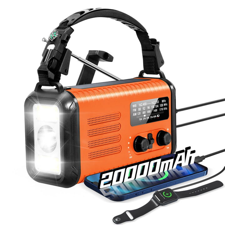 Notfallradio, Crank Wetterradio, 20000mAh Solarradio, Hand Kurbelradio mit AM/FM, tragbares Radio mi