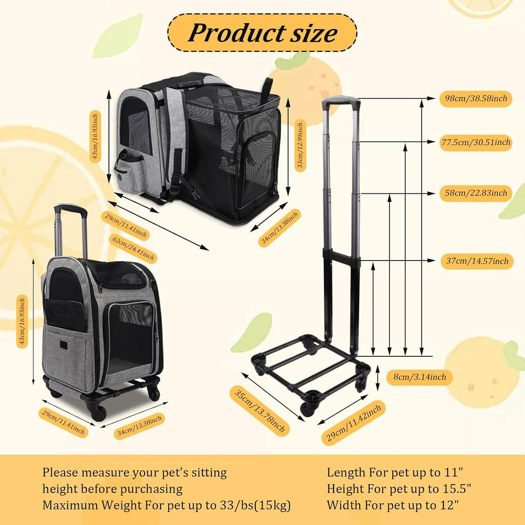 mumisuto Transportbox Katze mit Rädern 360° Drehbar, Transportbox Hund mit Taschen, Hundewagen Troll