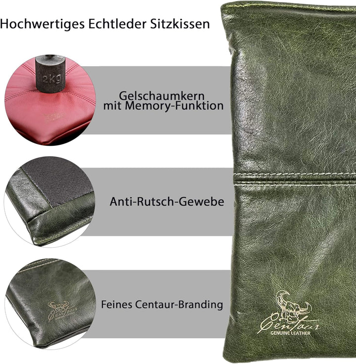 Centaur - Hochwertiges Leder Sitzkissen - Smaragdgrün 35x35 cm - Ideal für Stuhl oder Sitzbank - Abw
