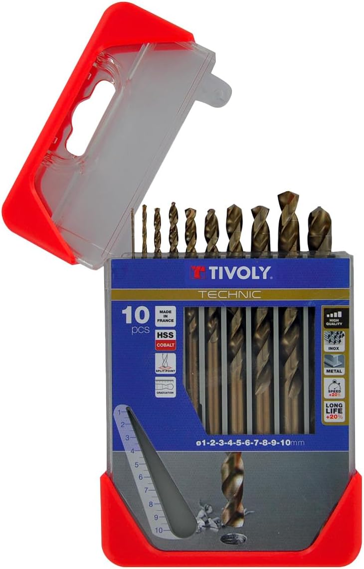 Tivoly 11468570001 Technic Metall Kobalt Bohrer-10pcs Set, Ø 1, 2, 3, 4, 5, 6, 7, 8, 9, 10mm, bronze