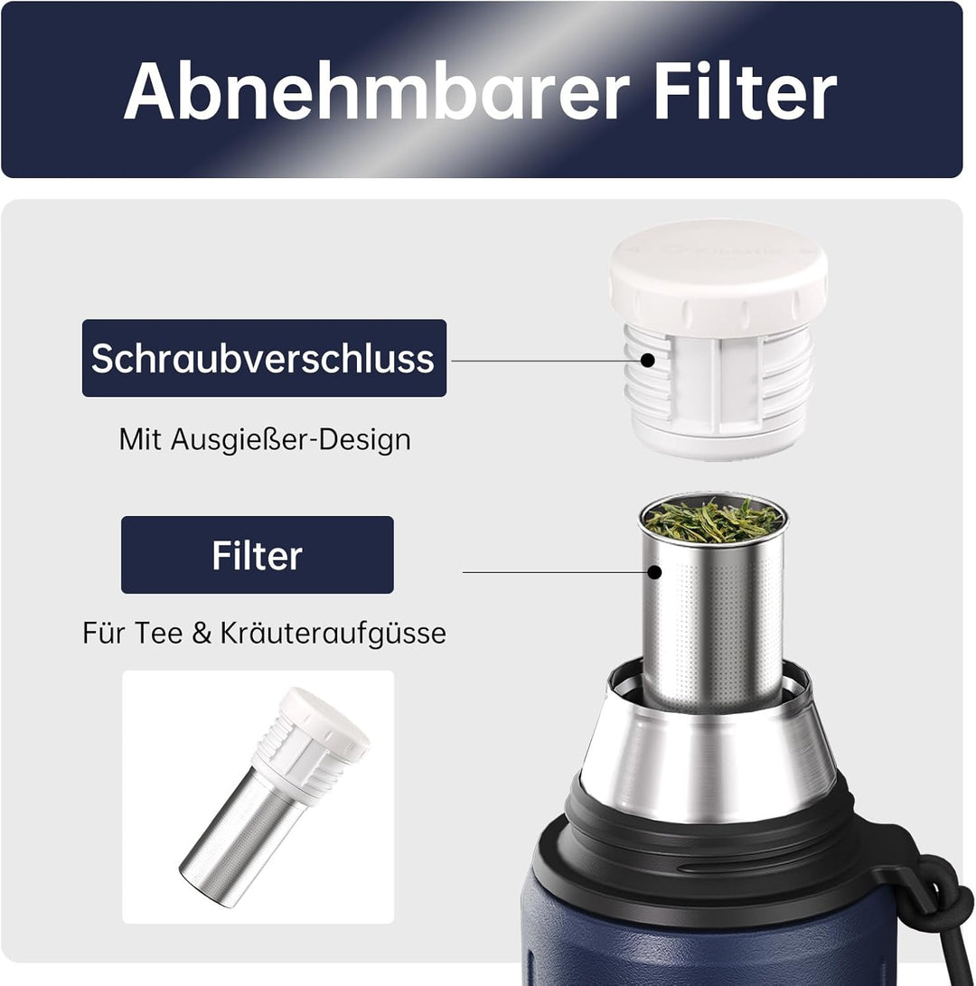 Thermoskanne mit Becher 1l (72 Stunden Kalt & 24 Stunden Heiss) Thermosflasche Kaffee Tee Thermobech