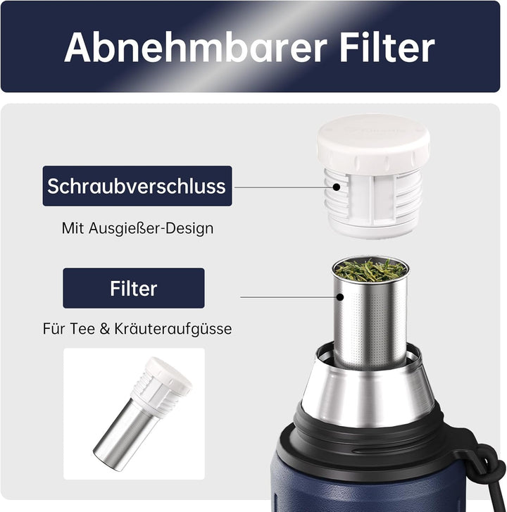Thermoskanne mit Becher 1l (72 Stunden Kalt & 24 Stunden Heiss) Thermosflasche Kaffee Tee Thermobech