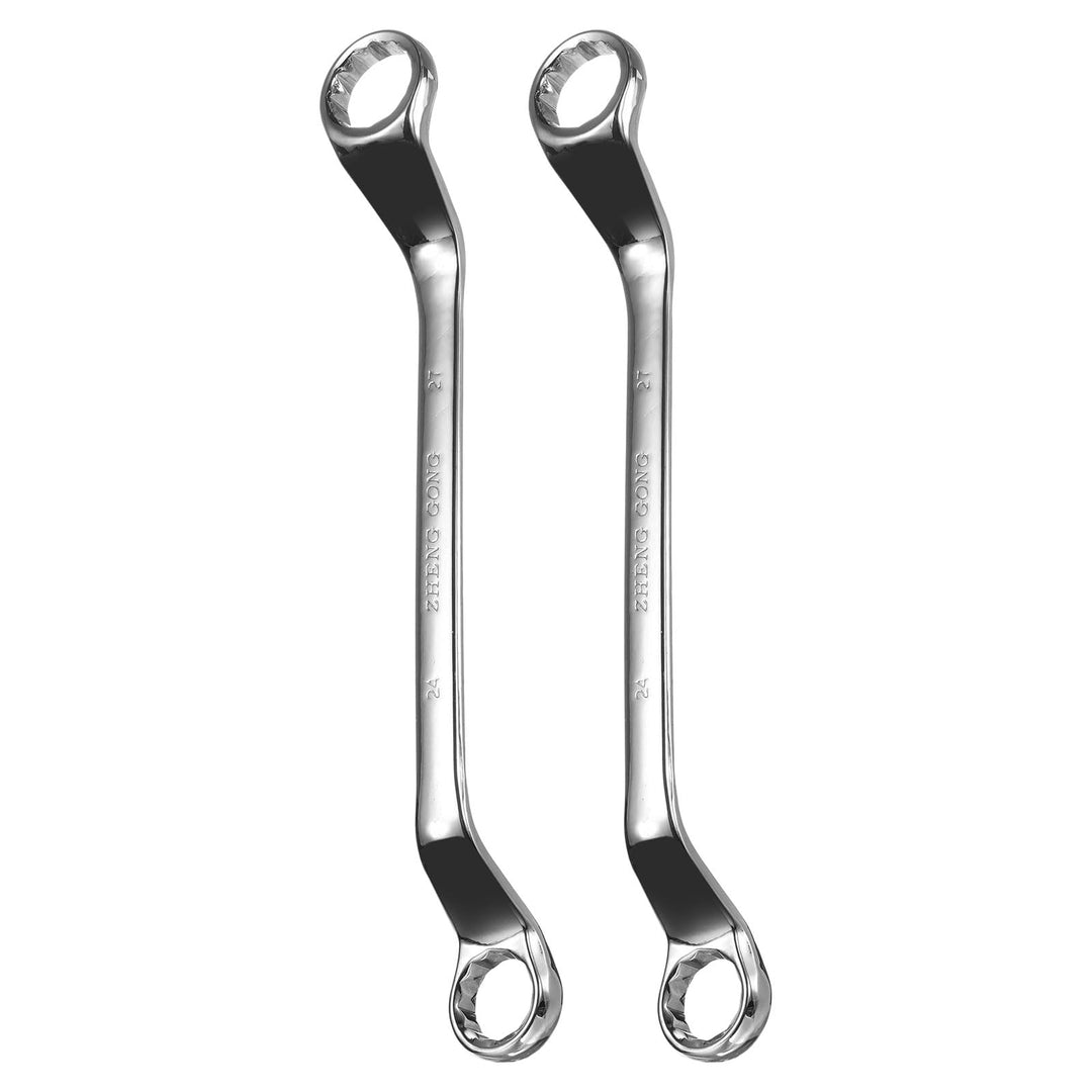 QUARKZMAN 2 Stück 24mm x 27mm 75 Grad Abgewinkelter Doppel Ringschlüssel Metrisch 12-Punkt Spiegelve