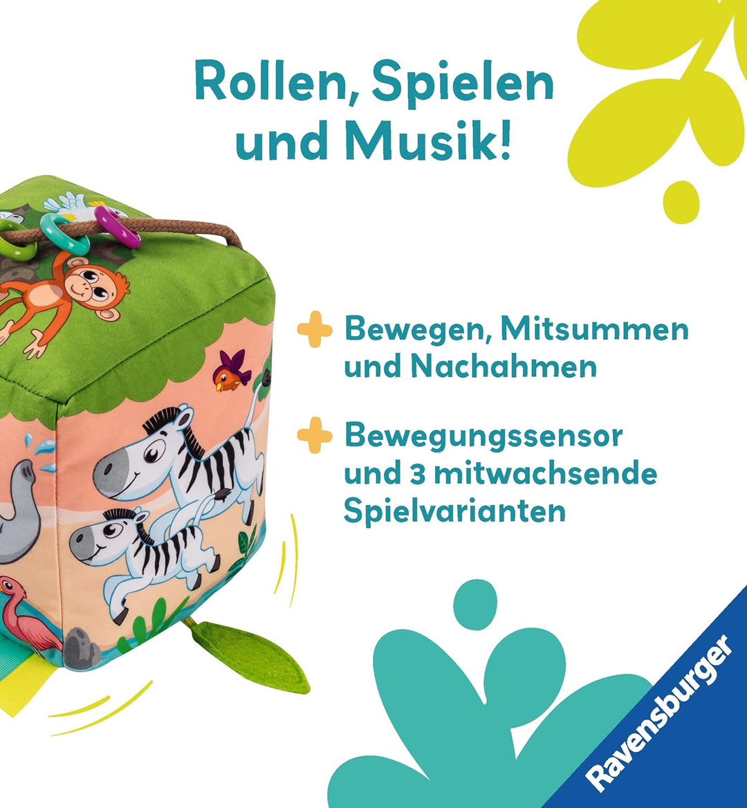 Ravensburger 4859 Play+ Motorik-Musik-Spiel-Würfel: Wilde Tiere, elektronisches Spielzeug, 3 Spielmo