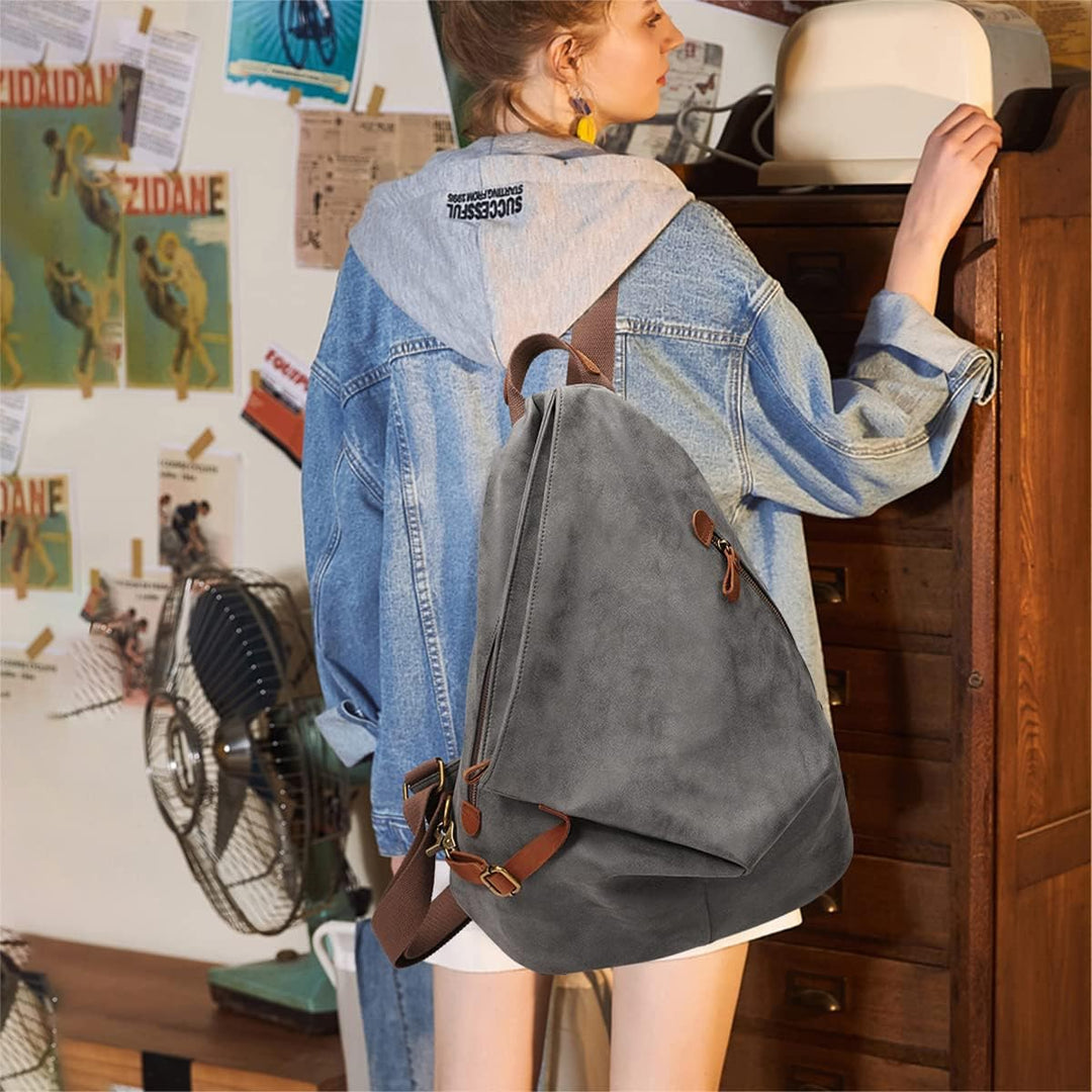 Retro Segeltuch Rucksack PU Vintage Rucksäcke PU Leder Daypack Reisetasche Schulterrucksack für Herr