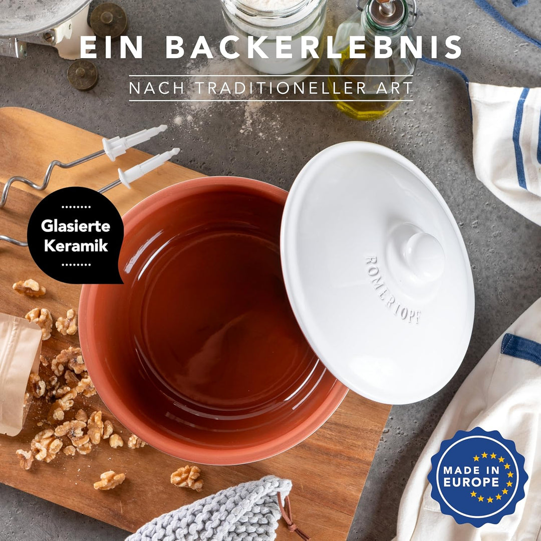 Römertopf Brotbacktopf aus Naturton bis zu ca. 1.000g Backgut, für natürliches Brotbacken, Weiss Wei