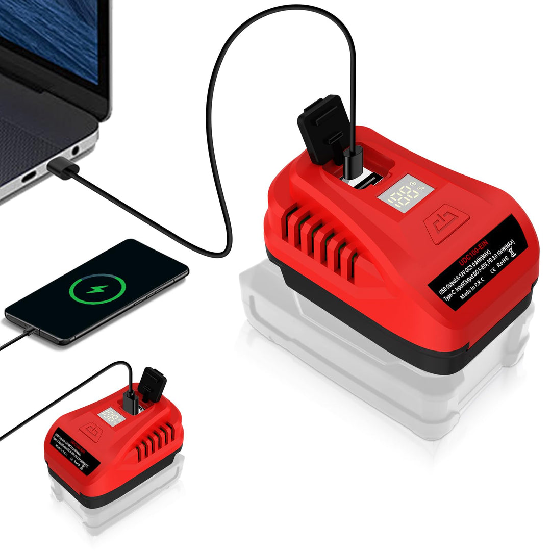 【Verbessert】 100W für Einhell PXC 18V Akku Ladegerät Adapter, TEPULAS USB Handyladegerät Stromquelle