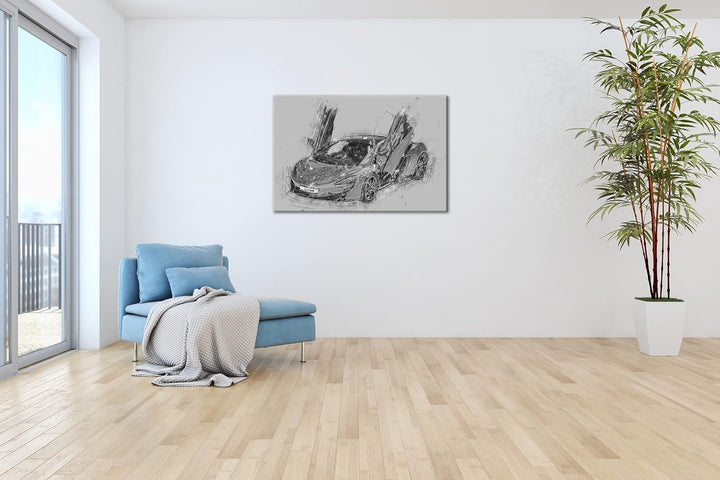 deyoli Sportwagen mit Flügeltüren Effekt: Schwarz&amp;Weiss Format: 80x60 als Leinwandbild, Motiv fertig