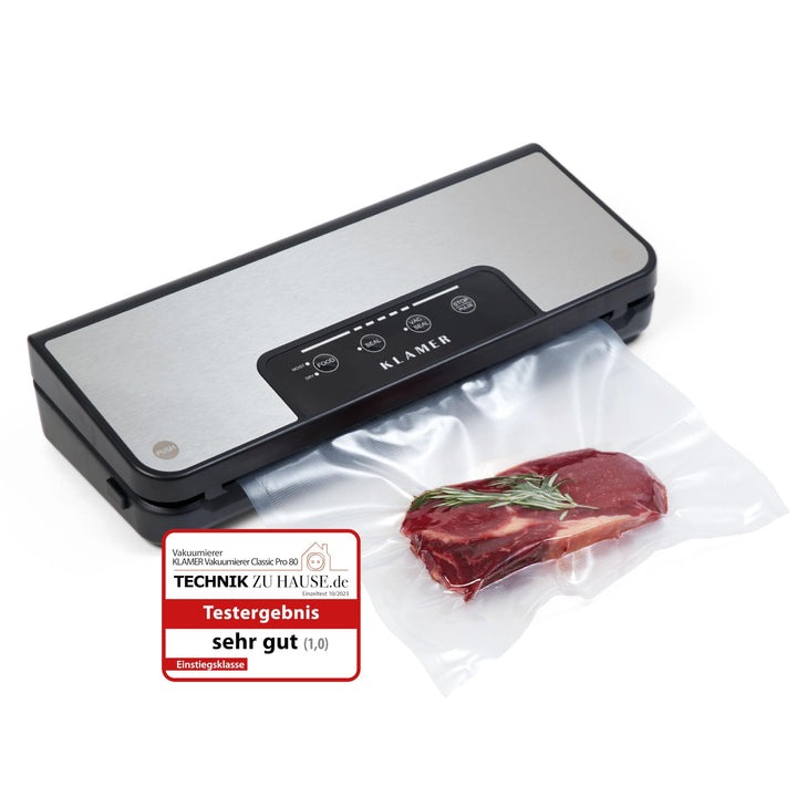 KLAMER Vakuumierer Classic Pro 80 - Vakuumiergerät für trockene oder feuchte Lebensmittel und Sous V