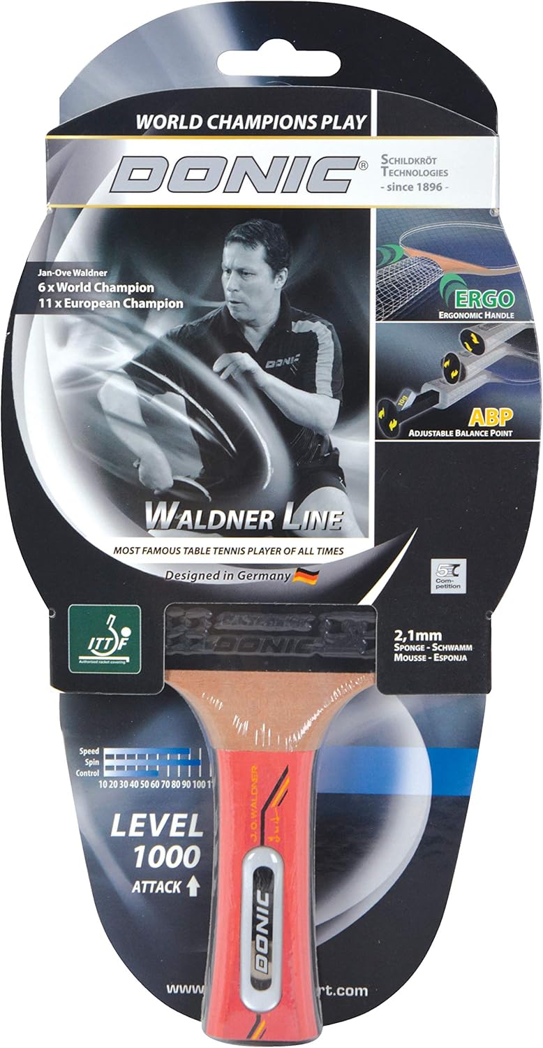 Donic-Schildkröt Tischtennisschläger Waldner 1000, ABP-Griff, 2,1 mm Schwamm, Easy Slick - ITTF Bela