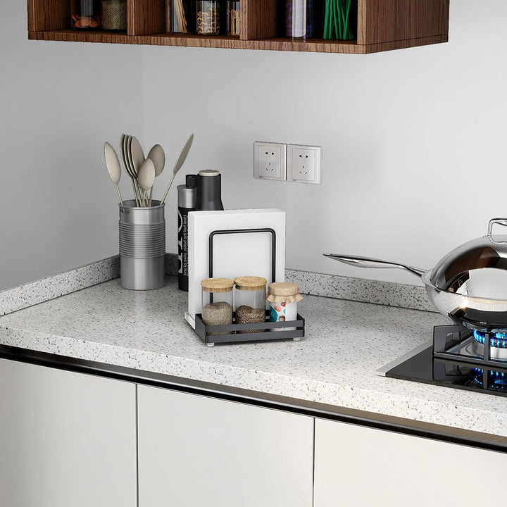 Serviettenhalter Schwarz, Serviettenhalter aus Metall & Marmor Serviettenspender mit Caddy für Tisch