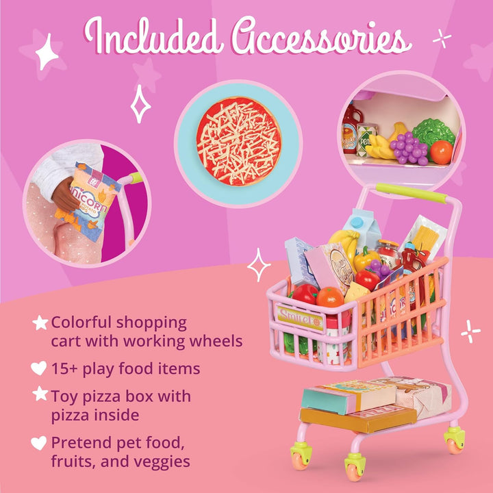 Glitter Girls Puppenzubehör – Einkaufswagen für Puppen Zubehör Set mit Lebensmitteln – Accessoires f