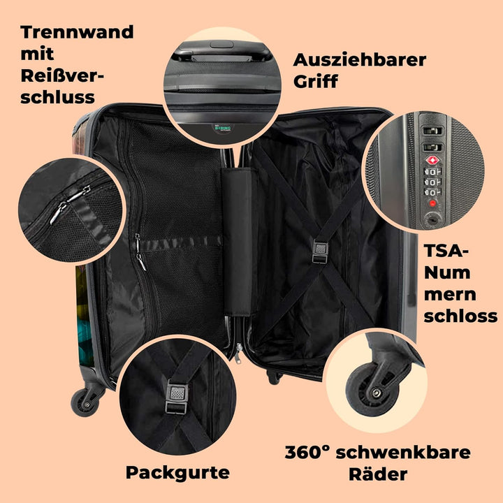 Koffer gross Trolley Rollkoffer Reisekoffer mit 4 Rollen Fotokoffer - Welpe - Blumen - Pflanzen - Na