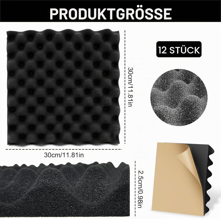 12 Stück Akustikschaumstoff Selbstklebend, 30x30x2.5cm Akustikpaneele, Schalldämmung Selbstklebend,