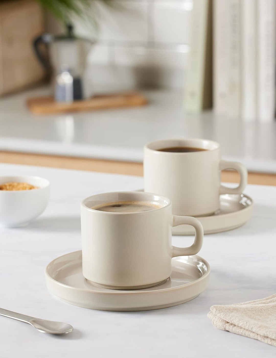 blomus -PILAR- Set 2 Kaffeetassen aus Steingut, Moonbeam, 200 ml Fassungsvermögen, schlichte Eleganz