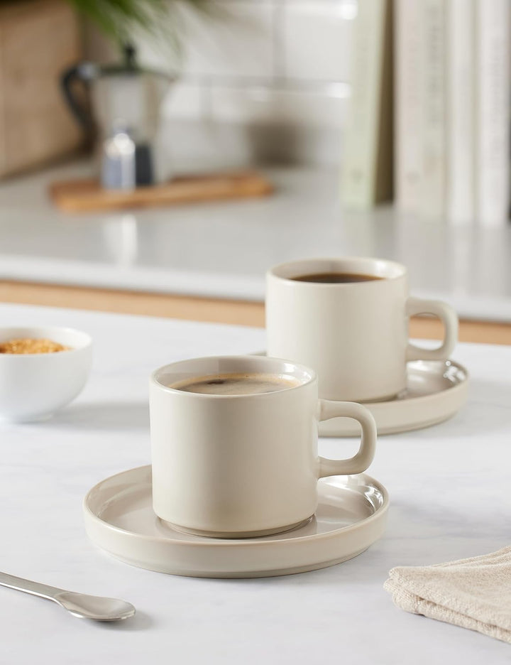 blomus -PILAR- Set 2 Kaffeetassen aus Steingut, Moonbeam, 200 ml Fassungsvermögen, schlichte Eleganz