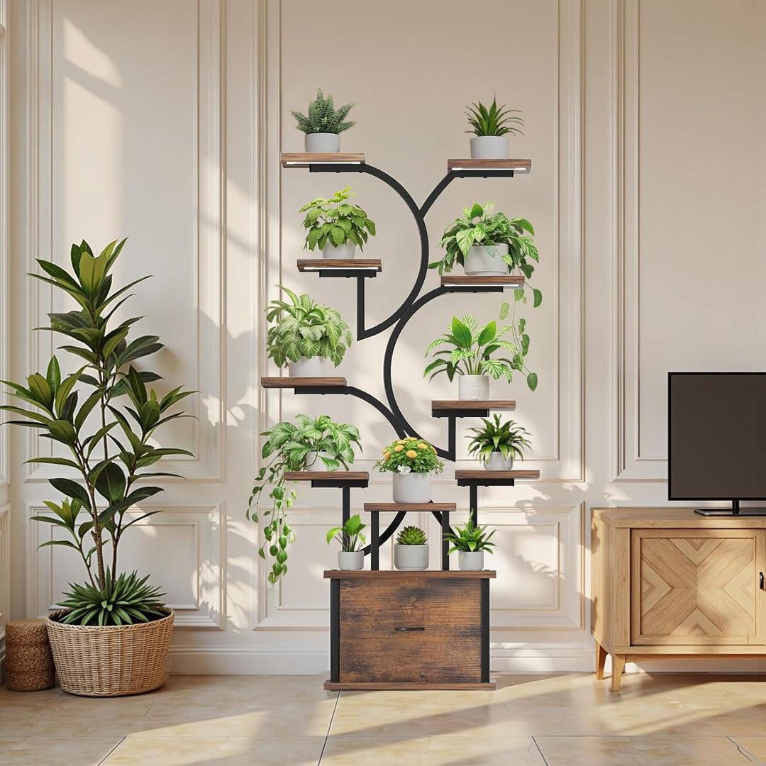 KELHOMECL Pflanzenständer mit Wachstumslicht – 11-stufiges Blumenständer mit Schublade, 165cm hoher
