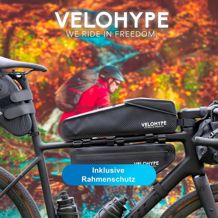 Velohype® Bikepacking Rahmentasche | 3 Liter | 100% Wasserdicht | extrem Fester Halt | reissfestes C