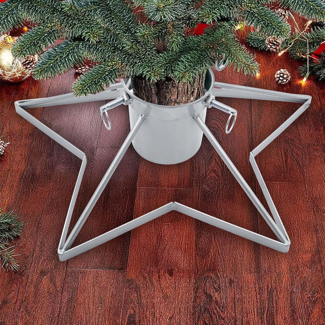Spetebo Stern Weihnachtsbaum Ständer aus Metall Silber - 49 cm - Christbaum Tannenbaum Halter mit Wa