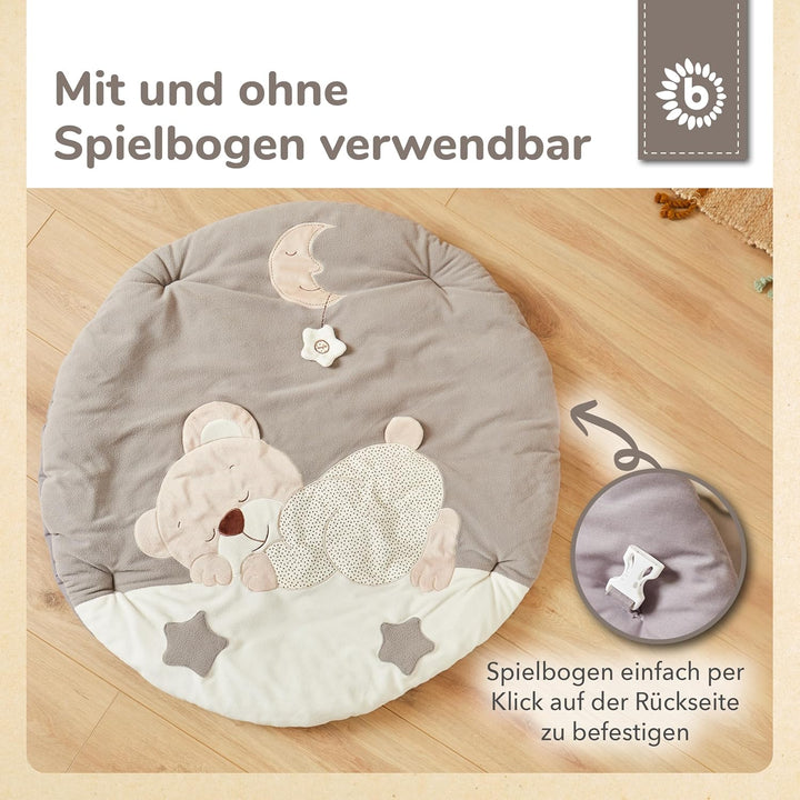 Bieco Krabbeldecke mit Spielbogen für Babys, Schlafbär | ∅ ca. 90 cm | süsse Mobile Spieldecke Baby