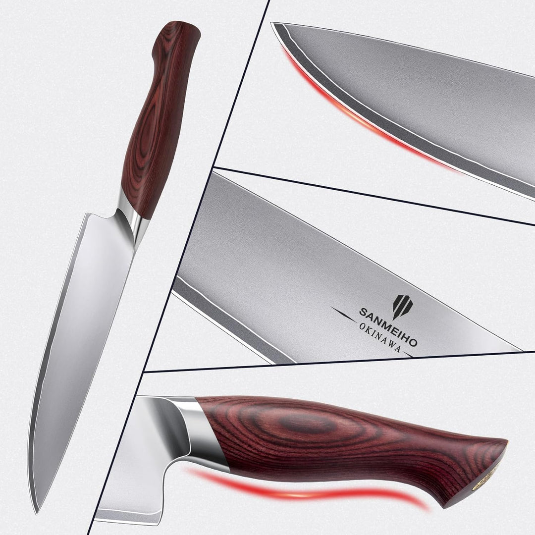 SANMEIHO Kochmesser 20cm Profi Japanisches Küchenmesser Chefmesser - Ultrascharf aus 5-lagiger 10Cr1