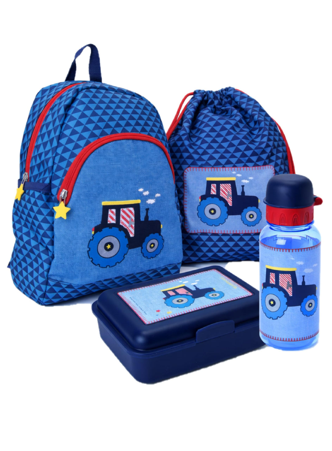Spiegelburg Kindergarten Rucksack Set 4tlg. mit Turnbeutel, Brotdose und Trinkflasche Traktor, Trakt