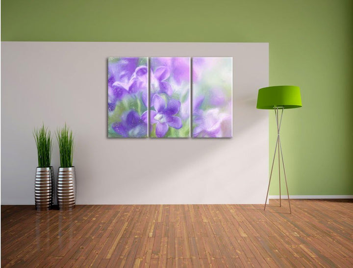 Pixxprint Lilane Lavendelblumen als Leinwandbild/Grösse: 3 Teilig (120x80) / Wandbild/Kunstdruck/fer
