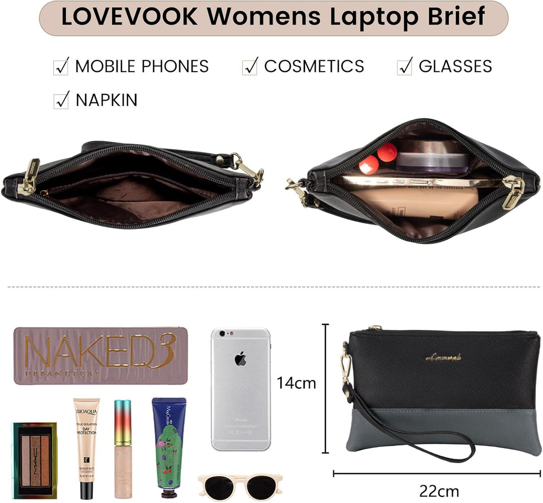 LOVEVOOK Laptop Handtasche Damen Gross, 15,6 Zoll Laptoptasche Elegant Shopper Tasche Damen, PU Lede