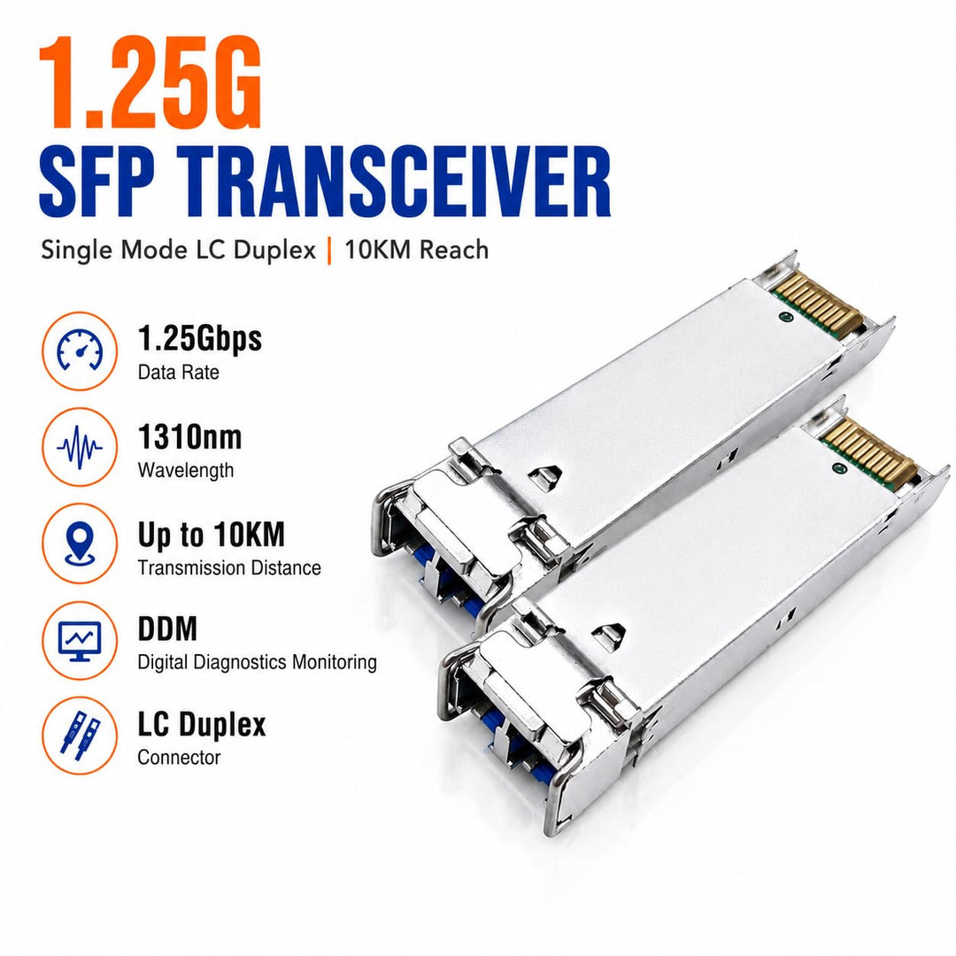 Elfcam® – 1,25 Gbps SFP Transceivermodul, Glasfaseranschluss LC/UPC Duplex (1310nm, 10KM), 1310nm, 1