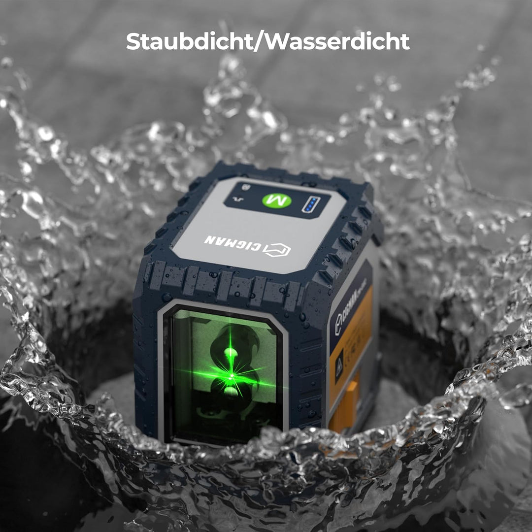 CIGMAN Kreuzlinienlaser Laser Wasserwaage,mit Aufladbarem Akku, Linienlaser und Grün Selbstnivellier