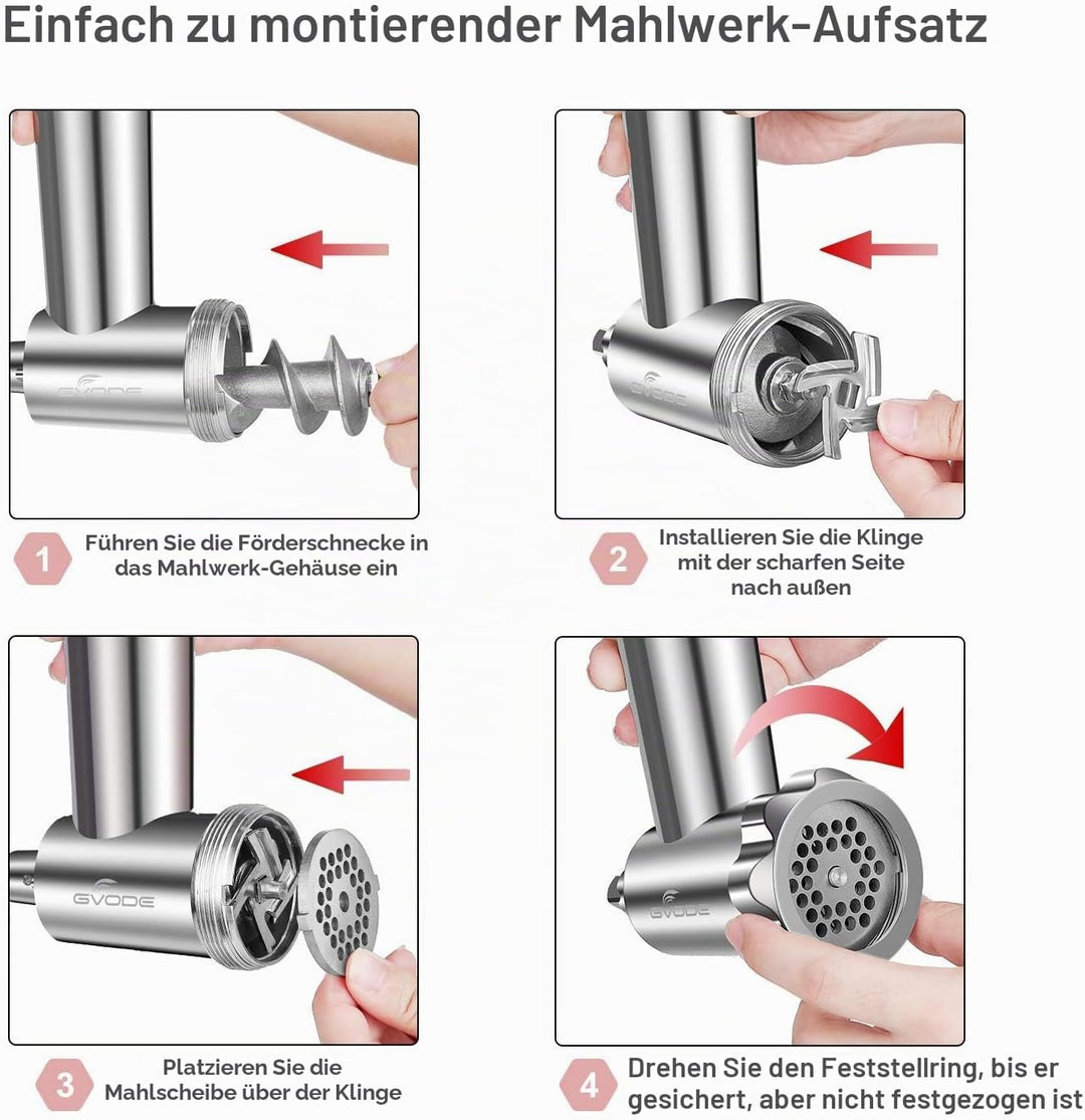 Edelstahl Fleischwolf Aufsatz für Kitchenaid Zubehör, Hohe Qualität Edelstahl Fleischwolf für Kitche