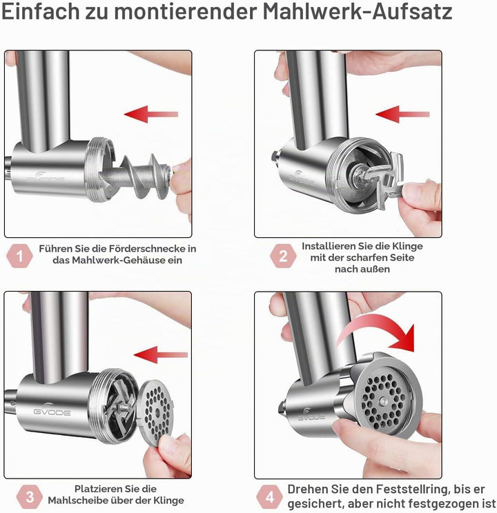 Edelstahl Fleischwolf Aufsatz für Kitchenaid Zubehör, Hohe Qualität Edelstahl Fleischwolf für Kitche